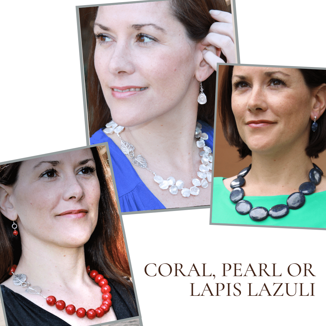 Coral, Pearl and Lapis Lazuli Necklaces - Red, White and Blue Jewelry