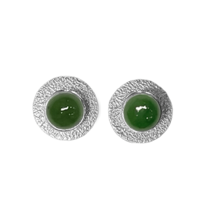 Nephrite Jade Stud Earrings wth Sterling Silver Earring Jackets