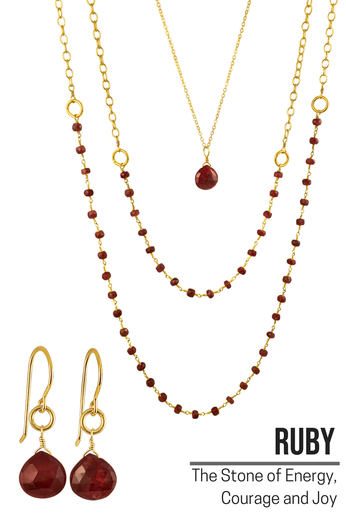 Raw Ruby Jewelry - Ruby Necklace -  Gold Ruby Earrings