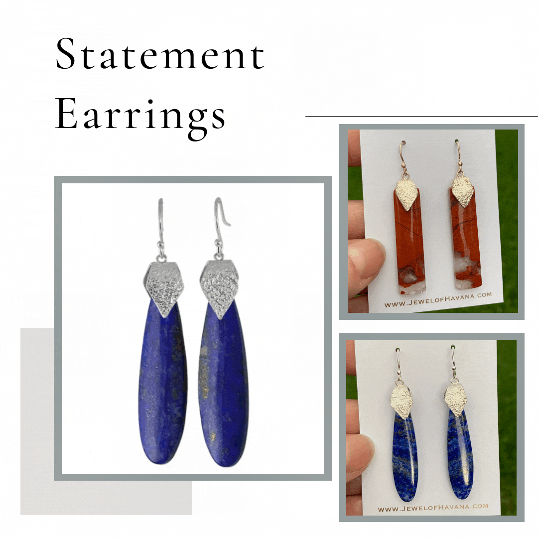 Red, White and Blue Statement Earrings in Lapis Lazuli, Sodalite or Red River Jasper