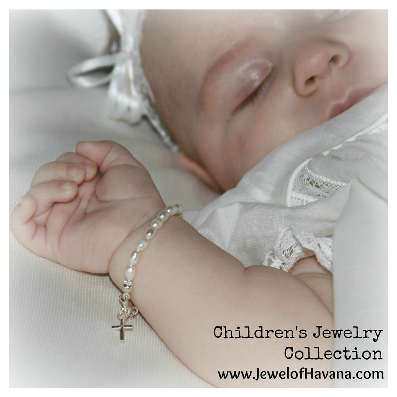 Christening Gift - Freshwater Pearl Bracelet with Sterling Silver Cross - Children's Jewelry Collection