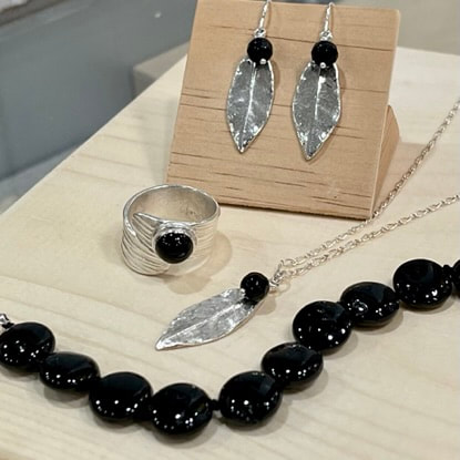 Black Onyx Jewelry, Black Onyx Ring, Necklace, Earrings and Bracelet