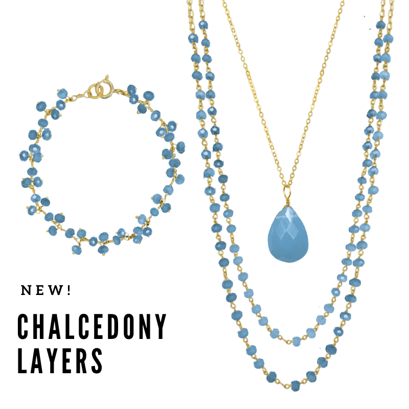Blue chalcedony layering necklaces and bracelet