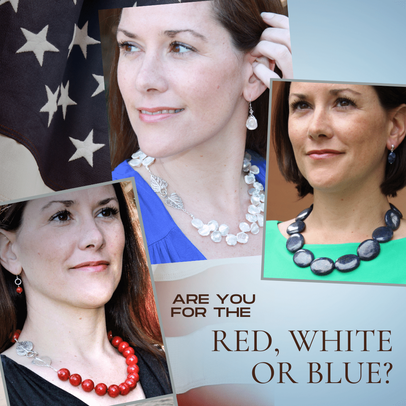 Red, White and Blue Jewelry, Coral, Pearl, Lapis Lazuli