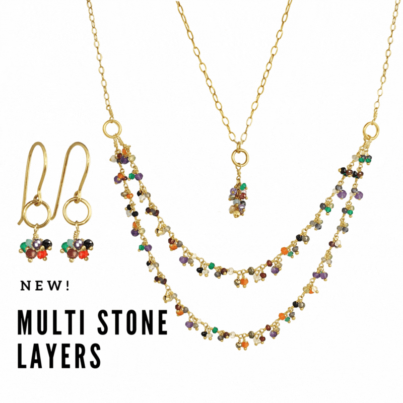 Multi Stone Layering Necklaces, Earring and Bracelet