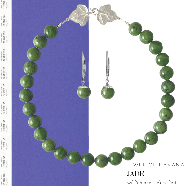 Nephrite Jade Necklace Set with Pantone Color of the Year - Very Peri