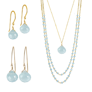 Blue Chalcedony Layering Necklace and Earrings Set