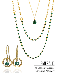 Natural Emerald Gold Layering Necklaces and Earrings