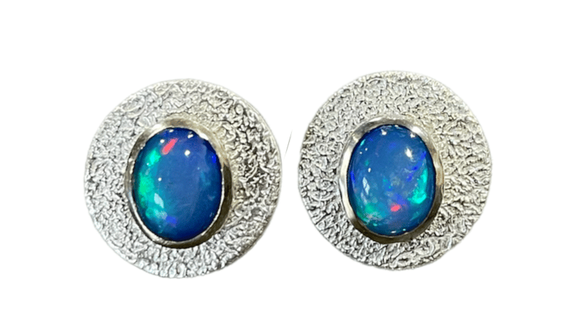 Ethiopian Opal Stud Earrings with Sterling Silver Earring Jackets