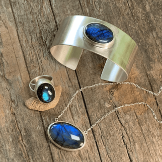 Labradorite Necklaces, Rings and Stud Earrings