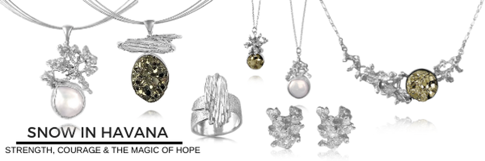 Snow In Havana Jewelry - pyrite, pearls and silver statement rings, necklaces and earrings