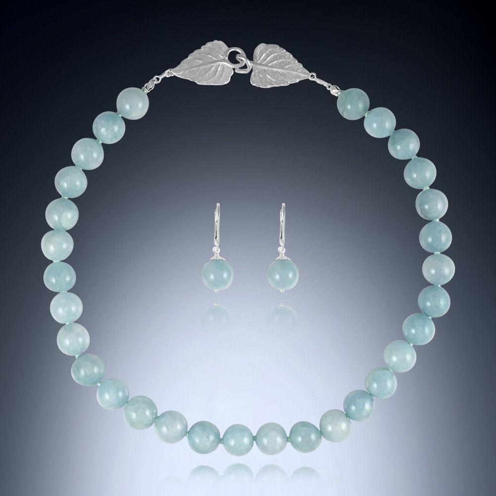 Oval-Cut Aquamarine Necklace & Earring Jewelry Set in Sterling Silver